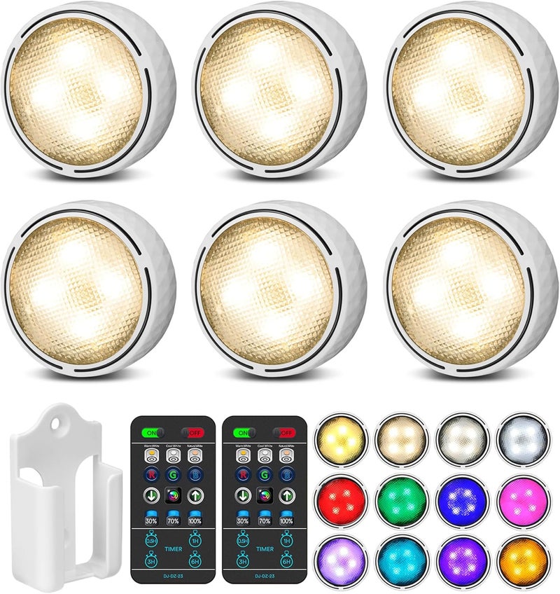TECOMLIGHT Store Puck Lights with Remote Control, Battery Operated Wireless Under Cabinet Lighting, Stick on Tap Push Lights for Kitchen, Shelf, 6 Pack - White - Image 1
